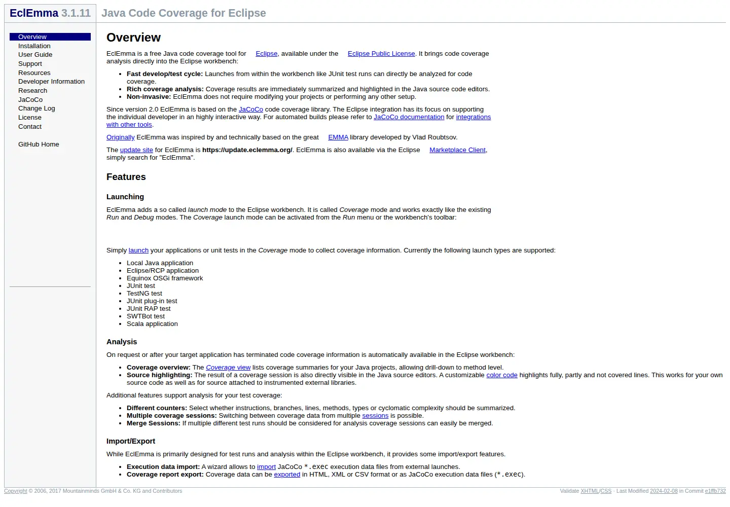 Screenshot of jacoco.org