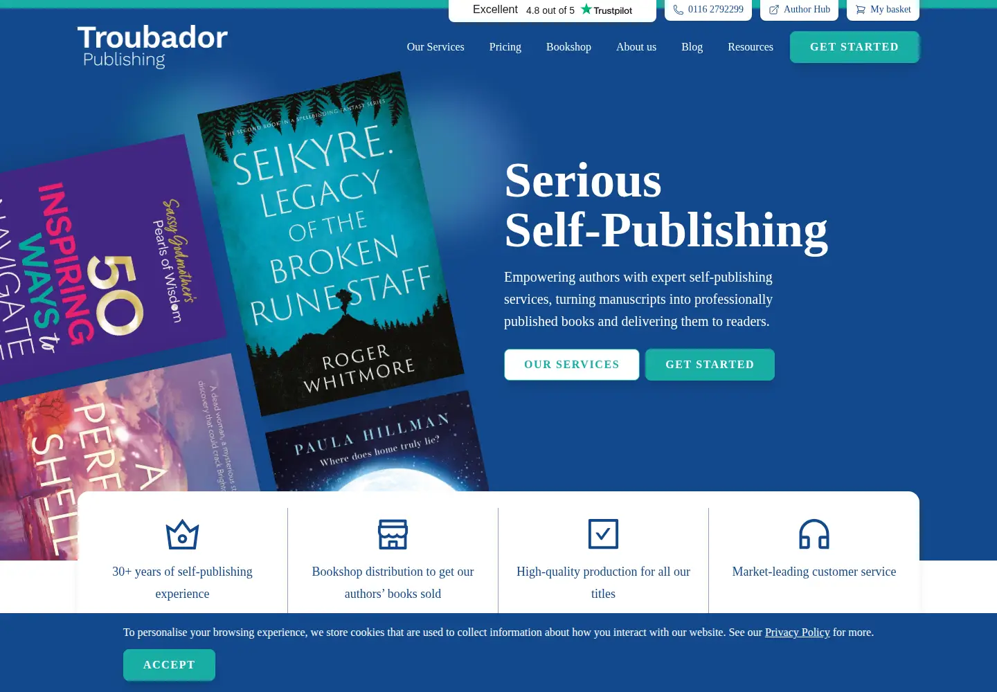 Screenshot of troubador.co.uk