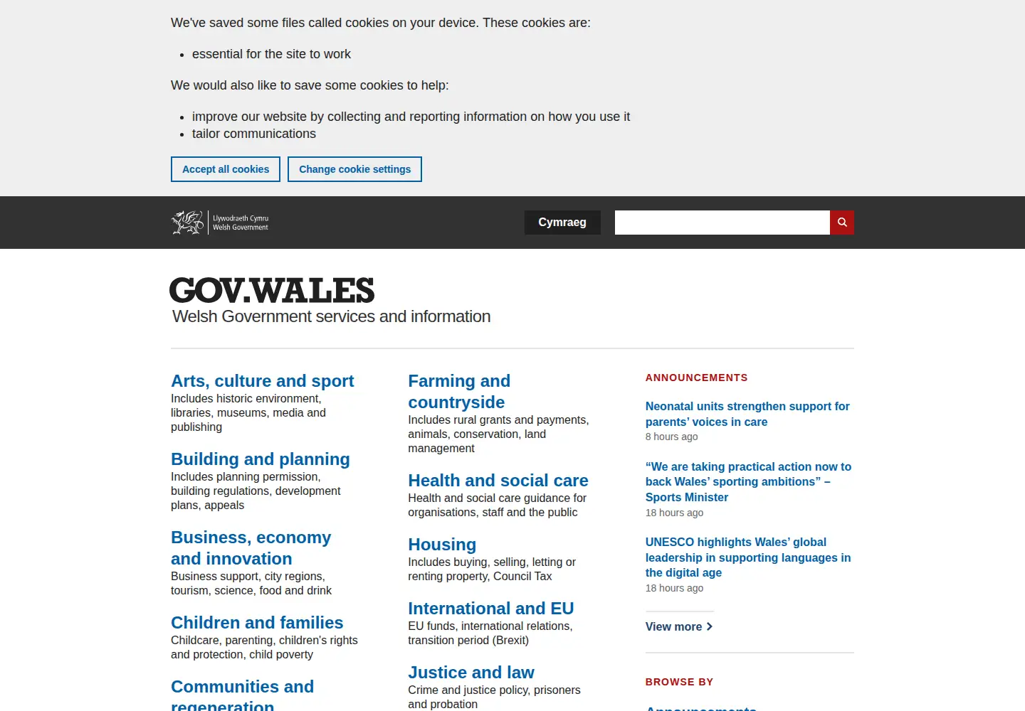 Screenshot of gov.wales