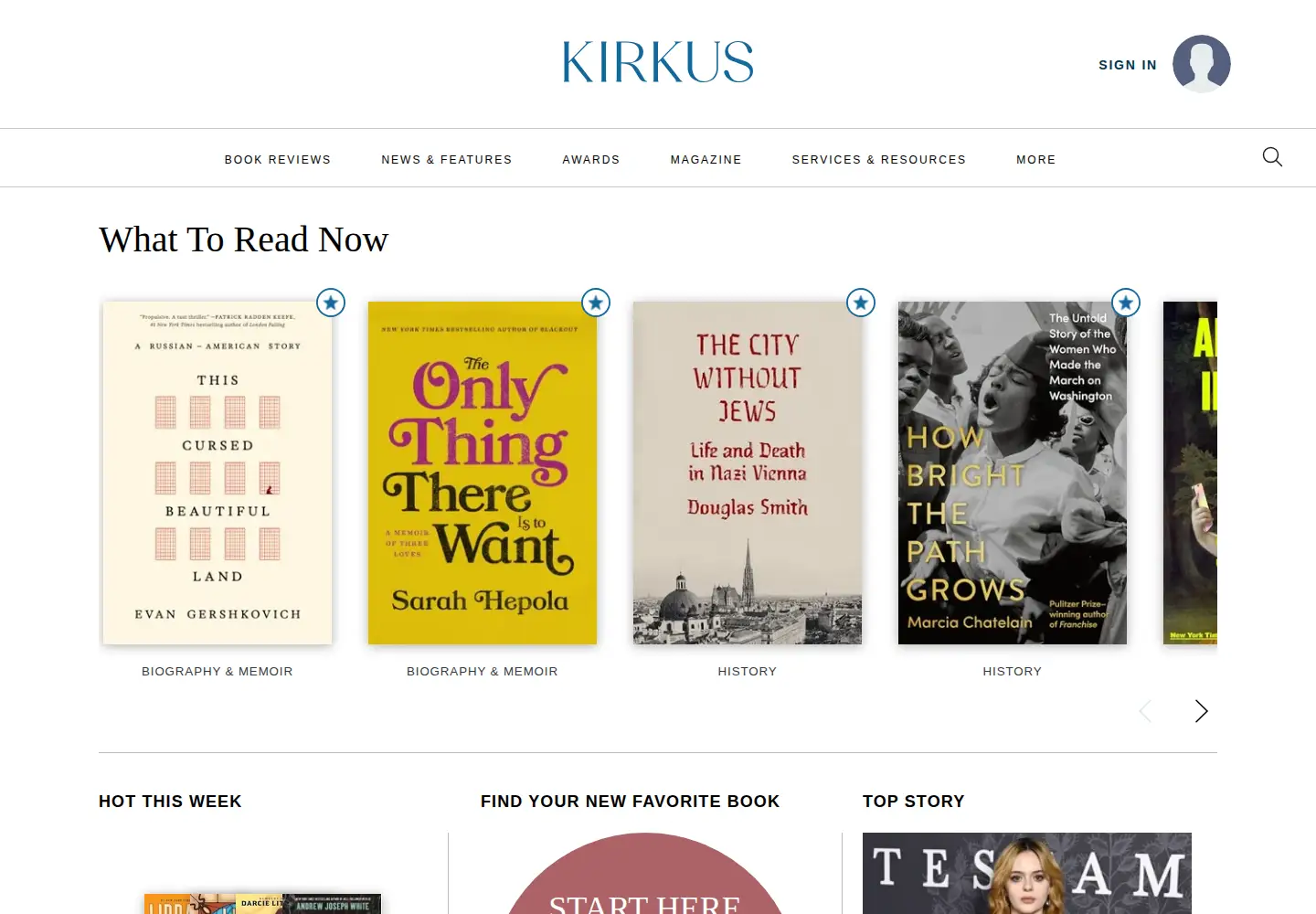 Screenshot of kirkusreviews.com