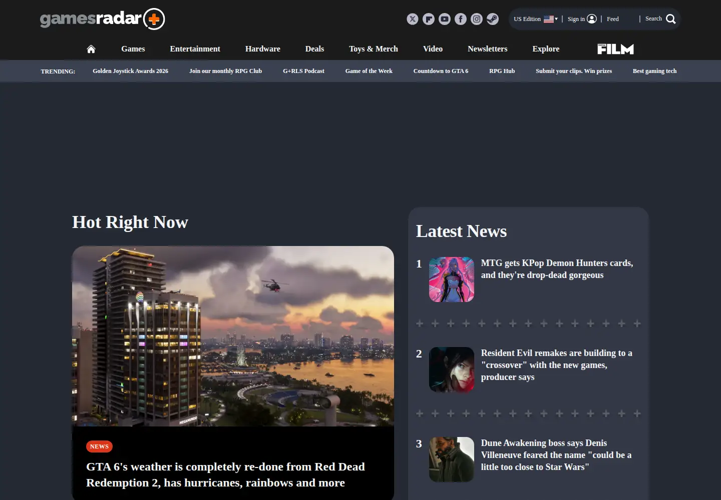 Screenshot of gamesradar.com