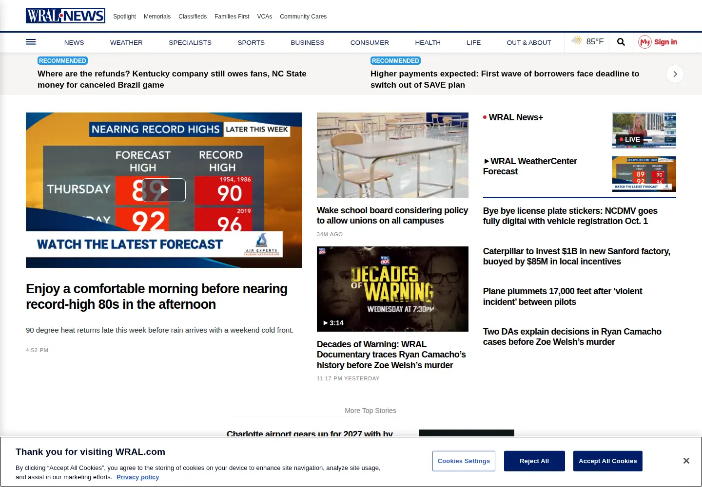 Screenshot of wral.com