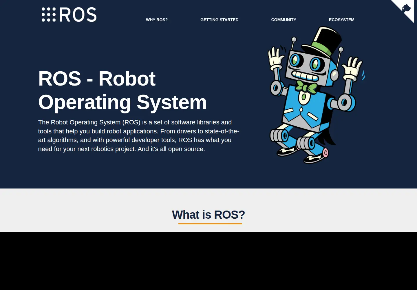 Screenshot of ros.org