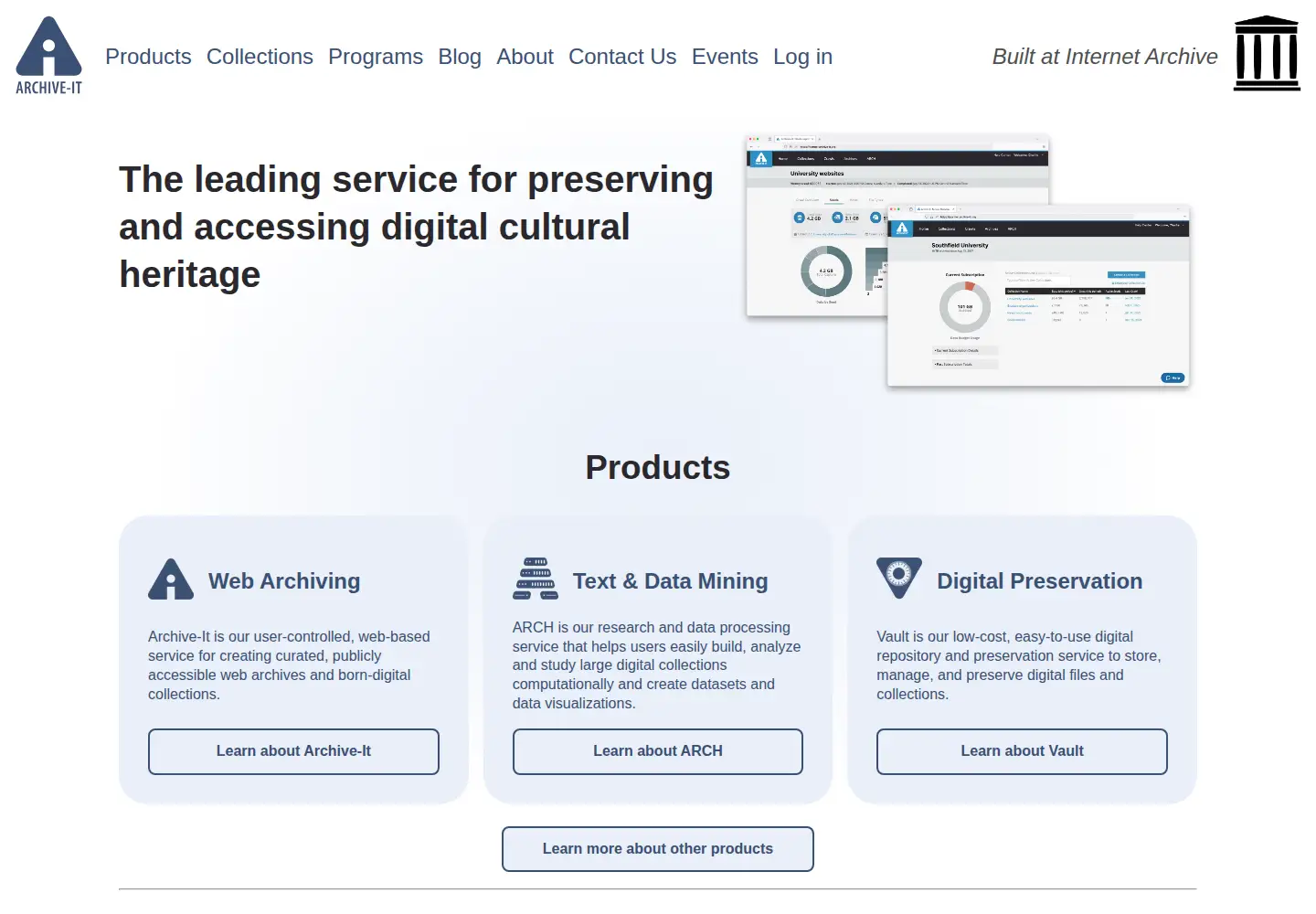 Screenshot of archive-it.org