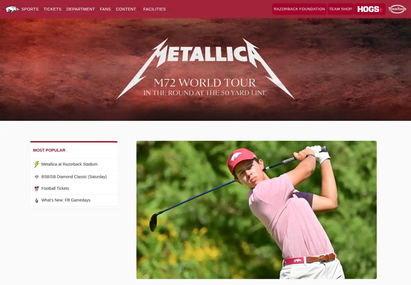 Screenshot of arkansasrazorbacks.com