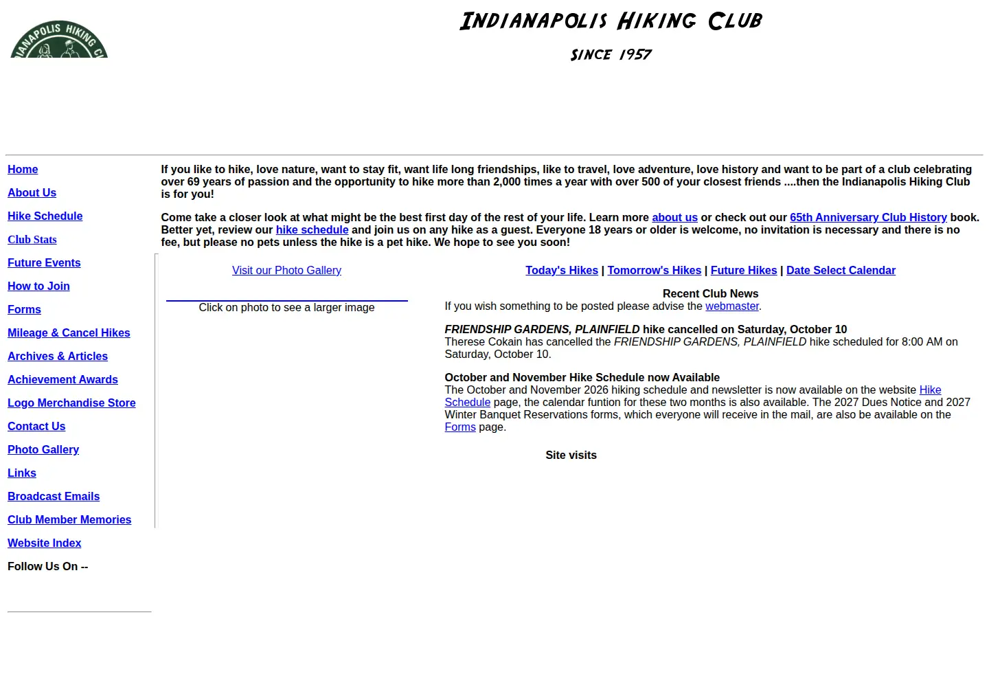Captured homepage of indyhike.org in the current scan
