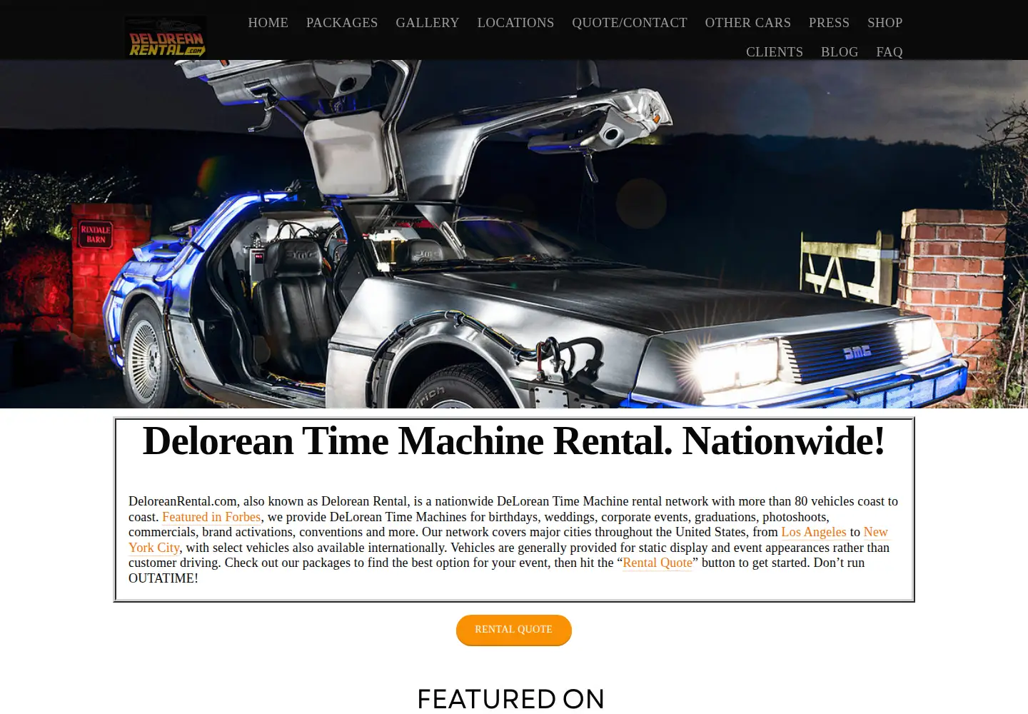 Captured homepage of deloreanrental.com in the current scan