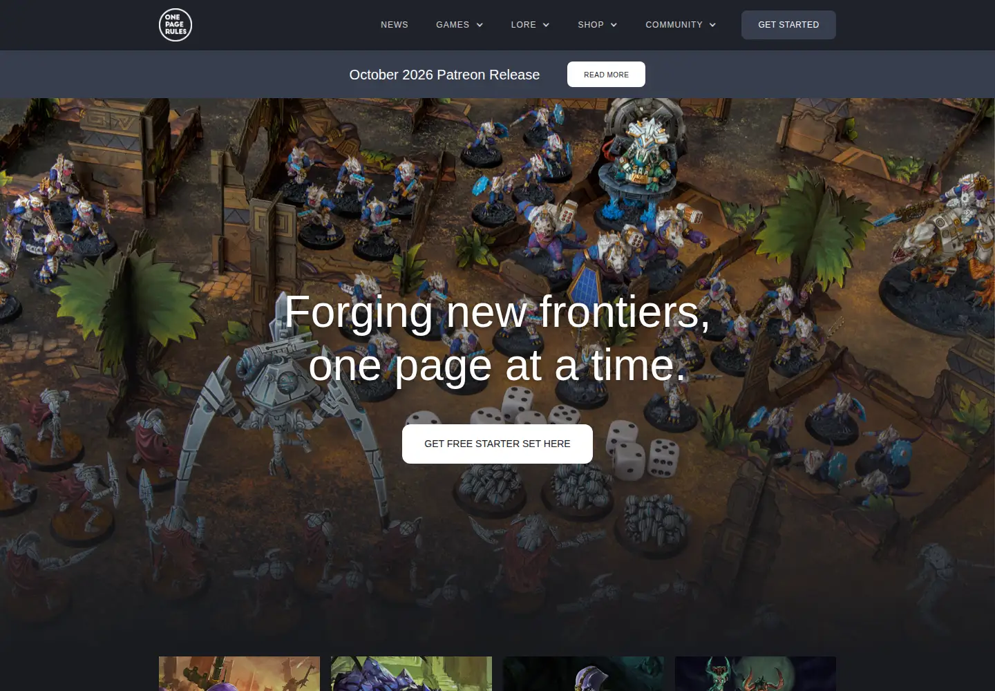 Captured homepage of onepagerules.com in the current scan