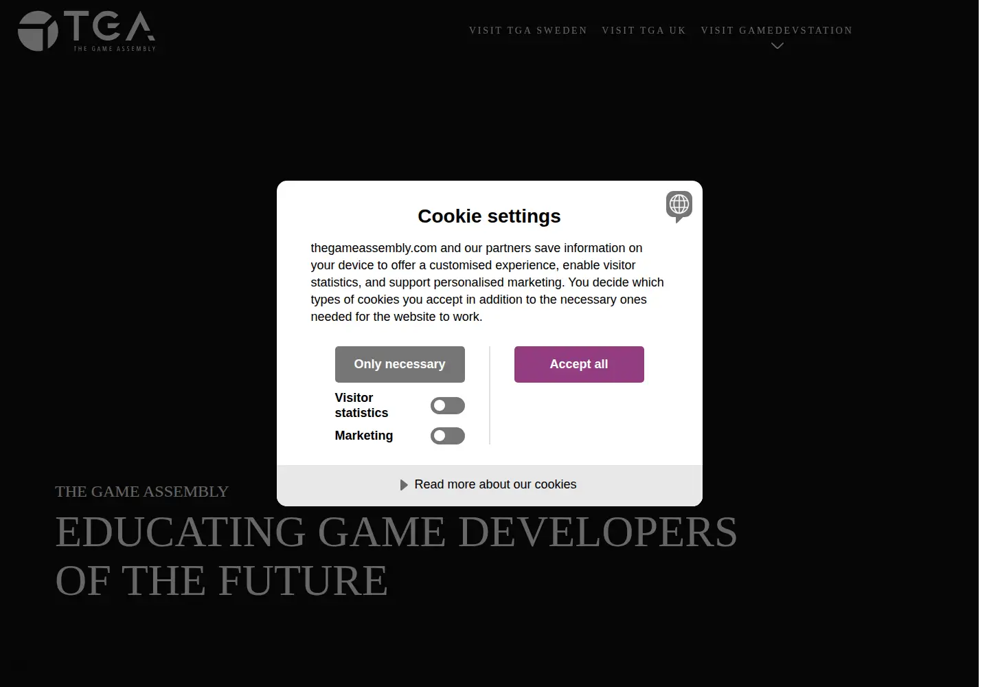 Captured homepage of thegameassembly.com in the current scan