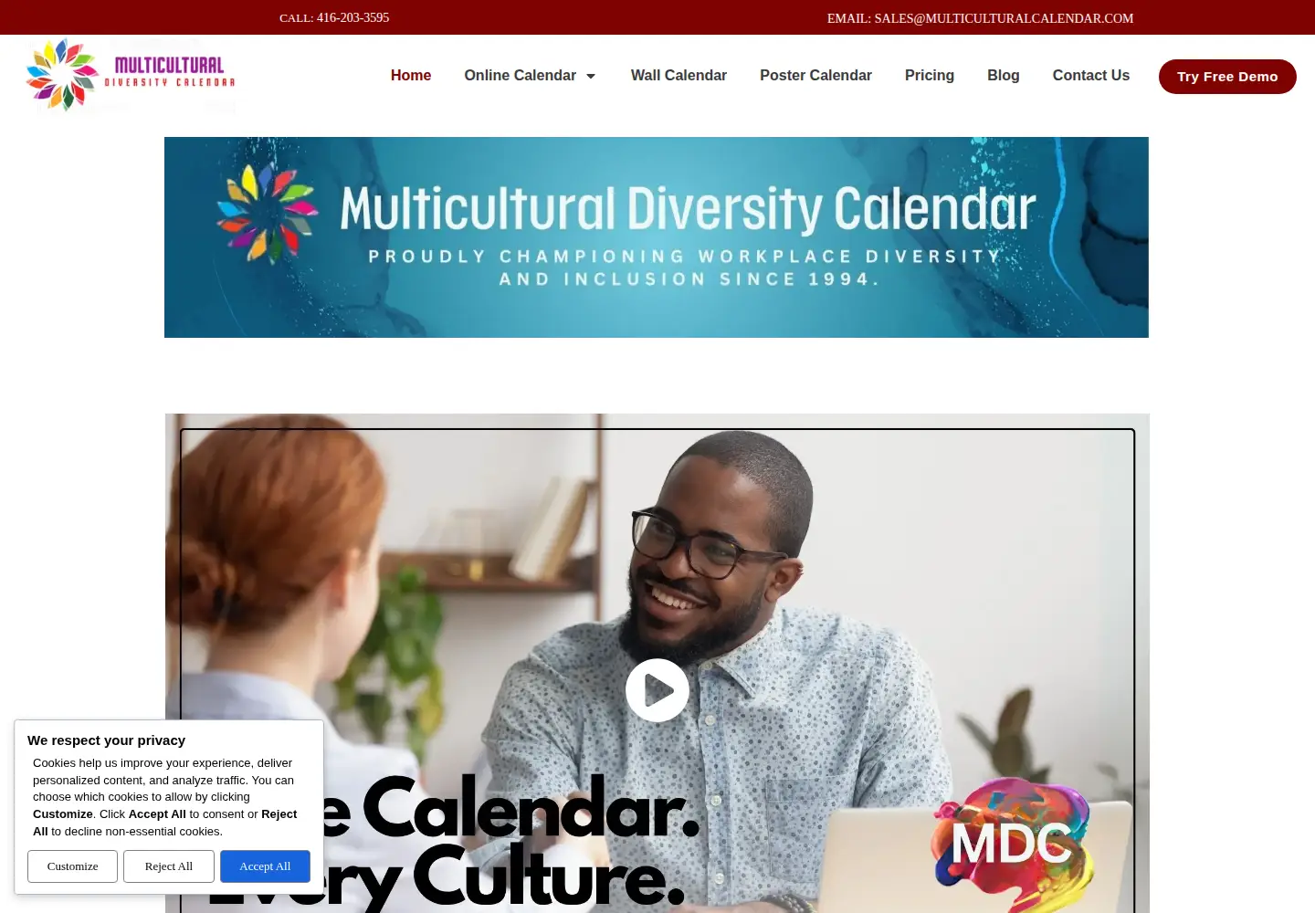 Captured homepage of multiculturalcalendar.com in the current scan