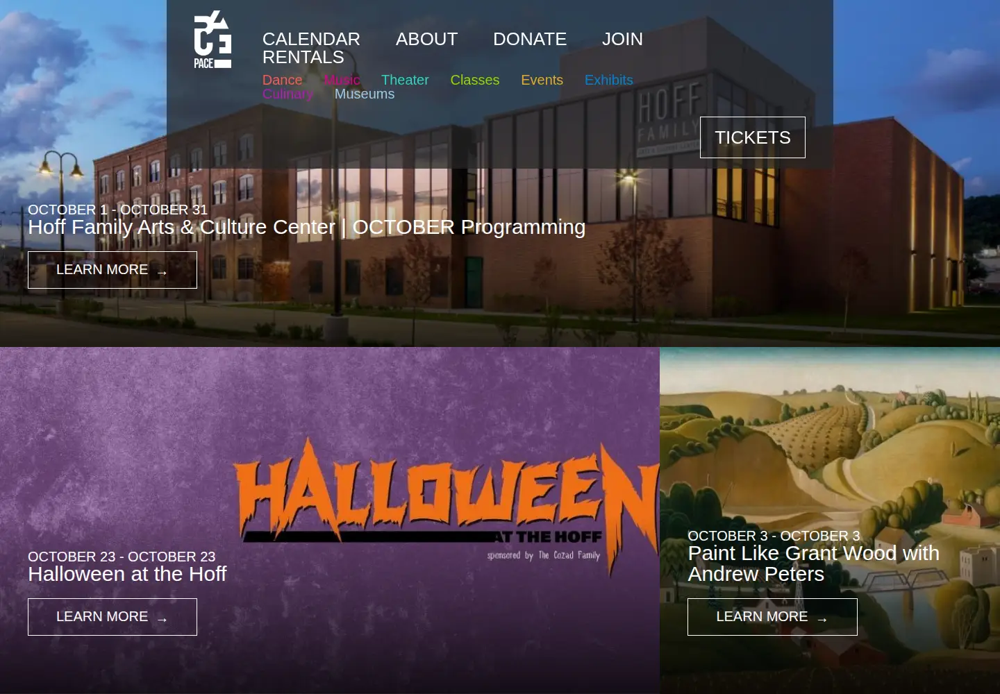 Captured homepage of paceartsiowa.org in the current scan