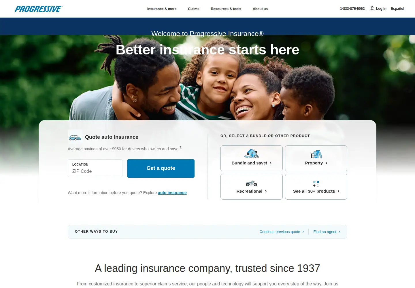 Captured homepage of progressive.com in the current scan