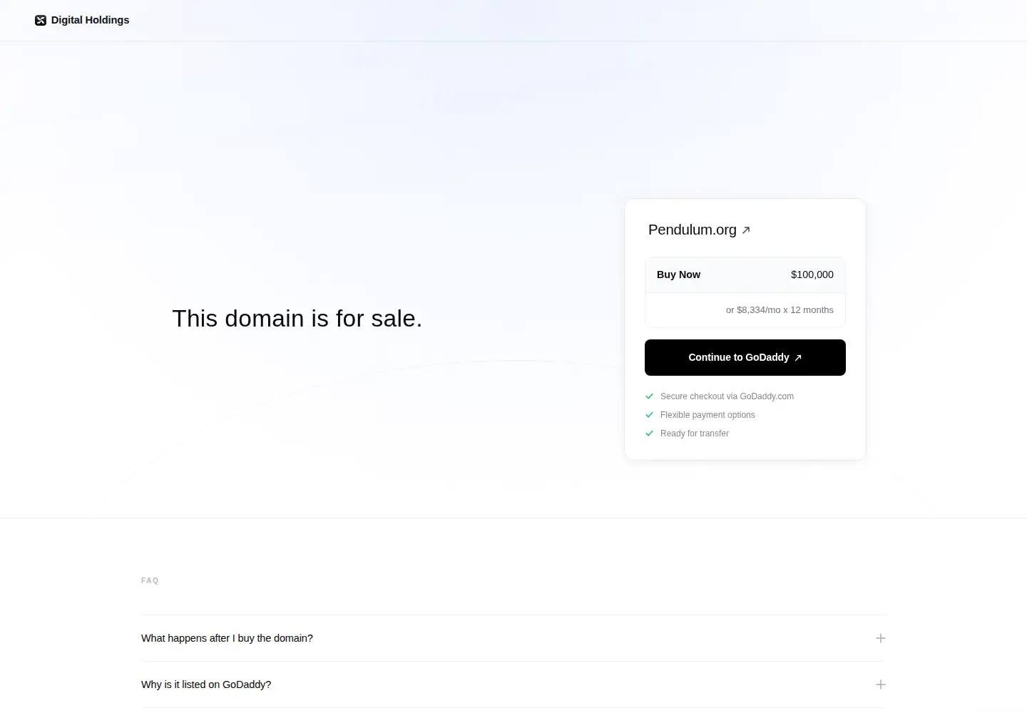 Captured homepage of pendulum.org in the current scan