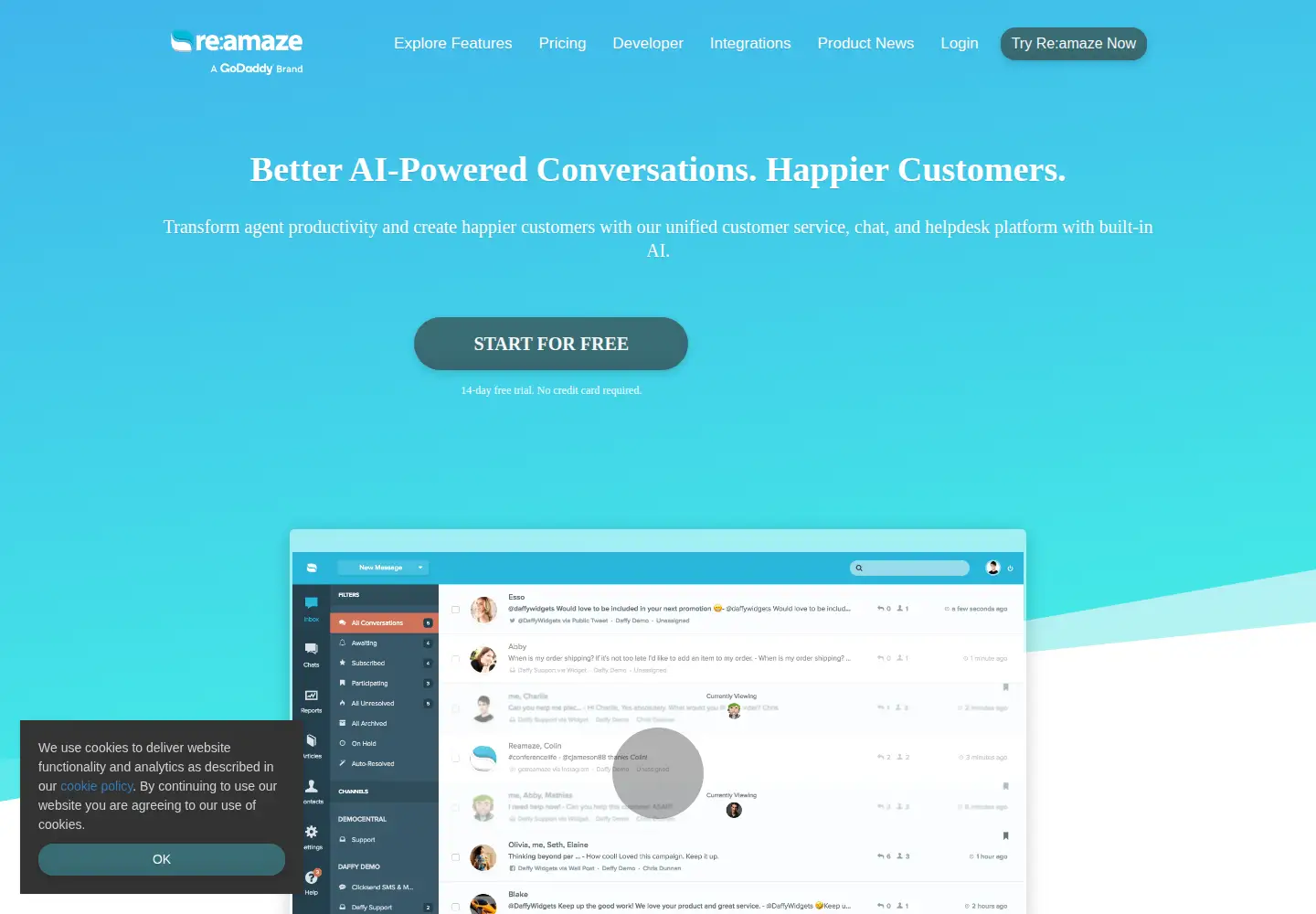 Screenshot of reamaze.com