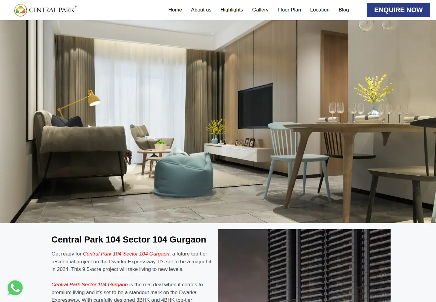 Captured homepage of centralparksector104.co.in in the current scan