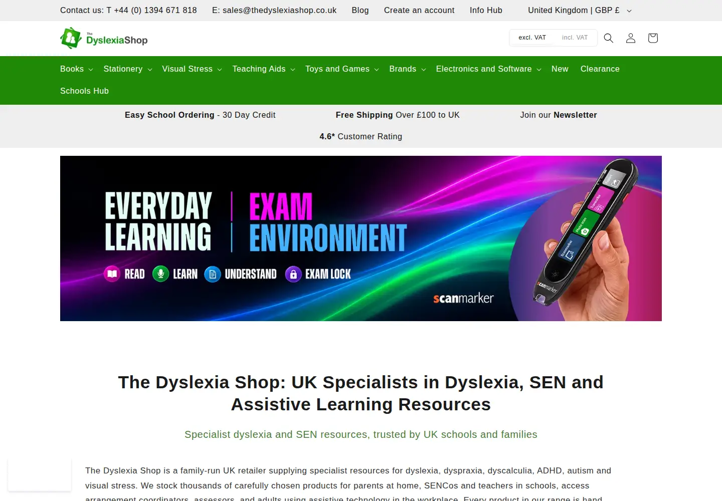 Captured homepage of thedyslexiashop.co.uk in the current scan