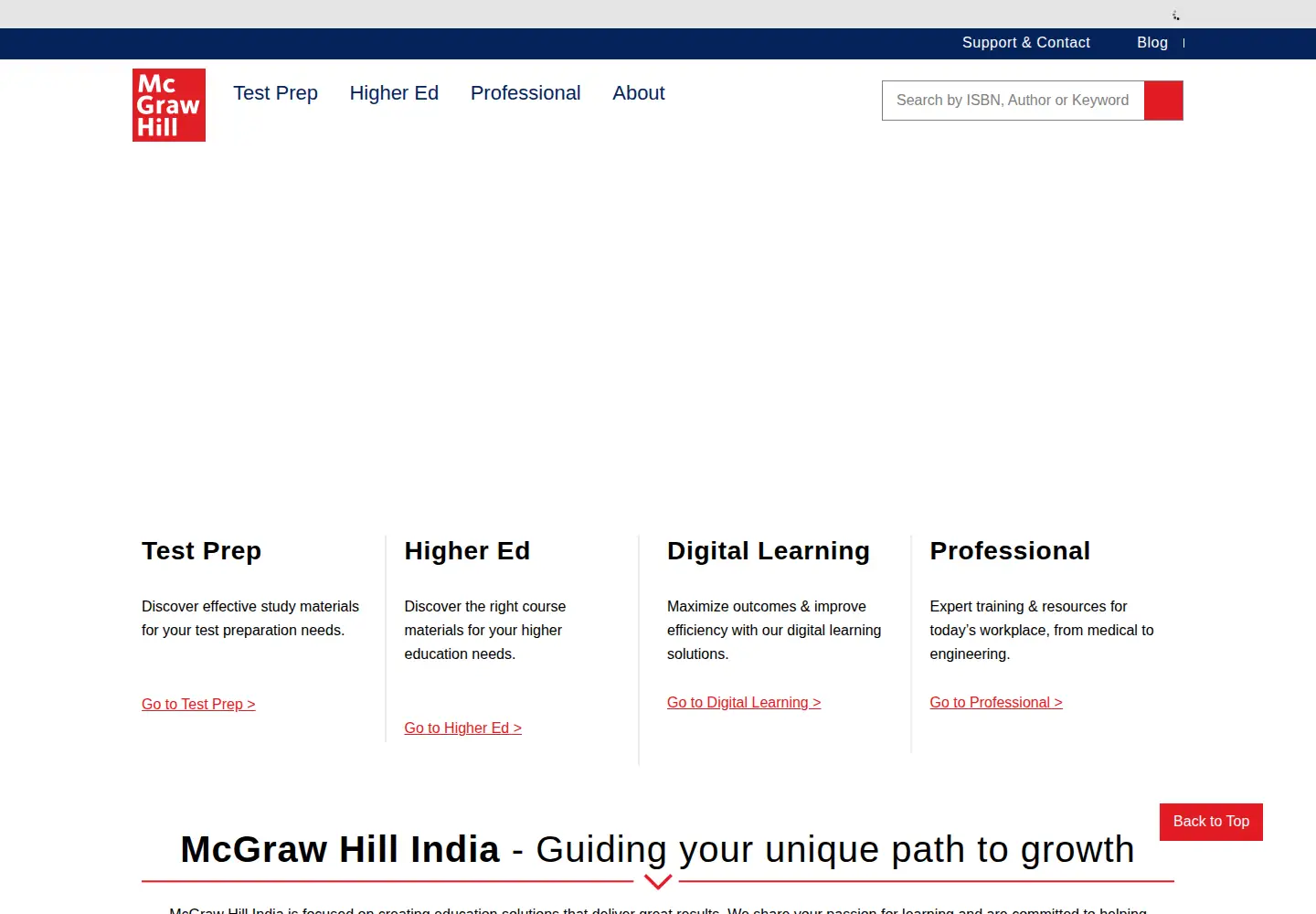 Captured homepage of mheducation.co.in in the current scan