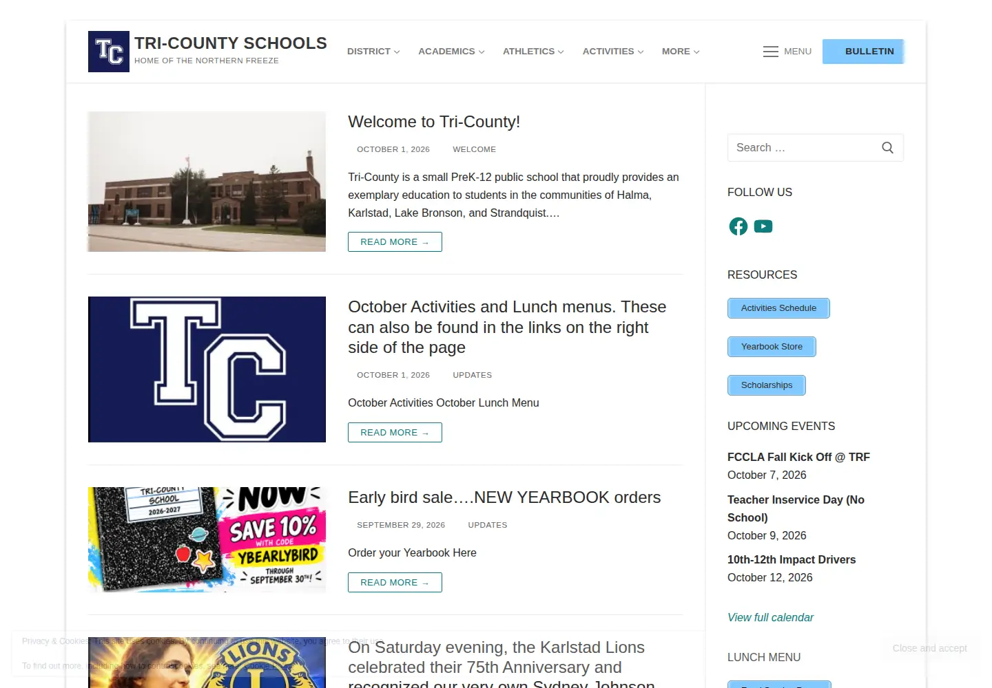 Captured homepage of tricounty.k12.mn.us in the current scan