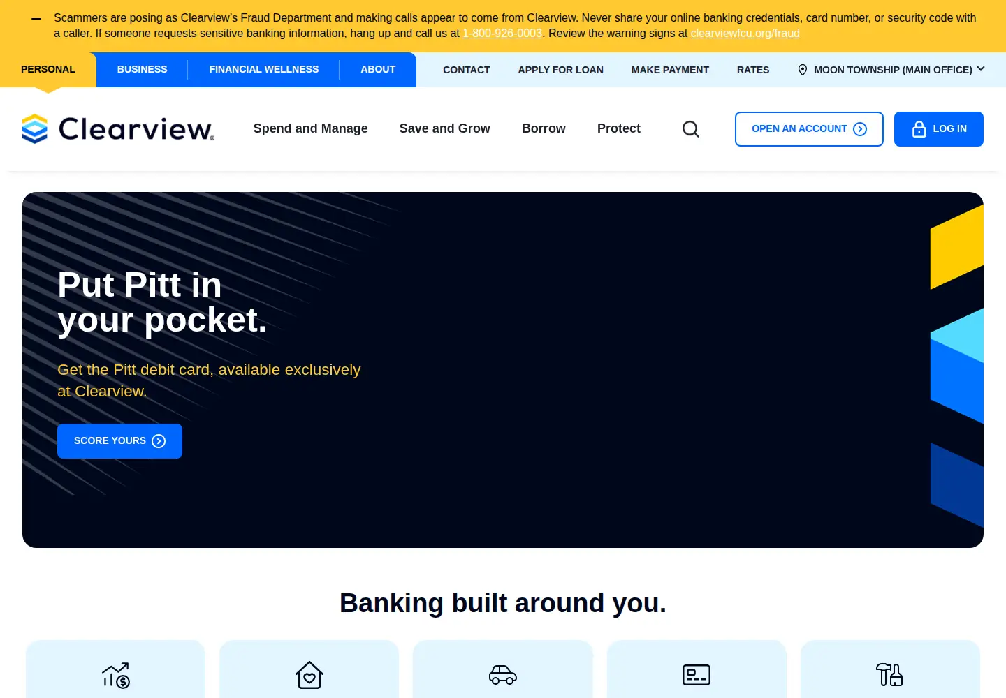 Captured homepage of clearviewfcu.org in the current scan