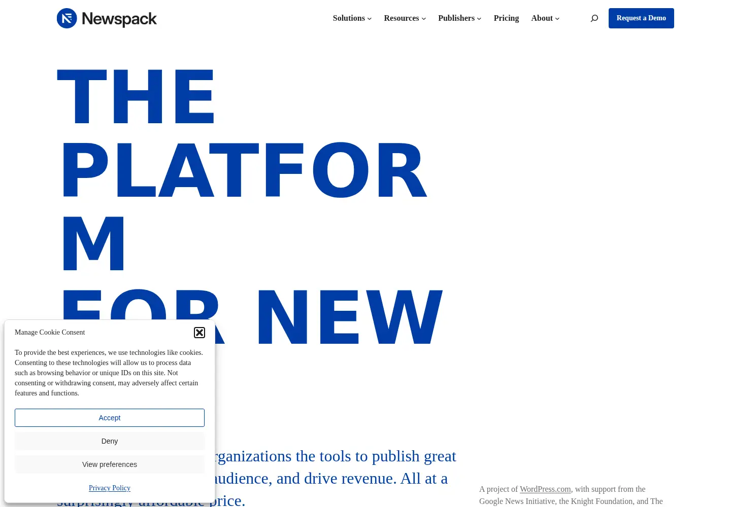 Screenshot of newspack.com