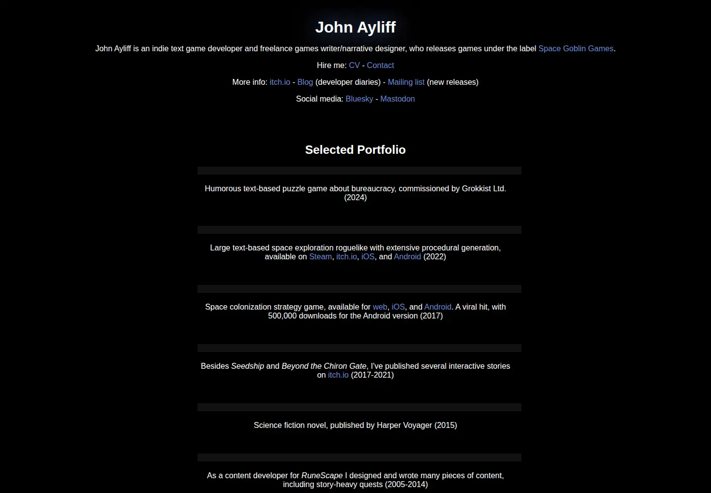 Screenshot of johnayliff.com
