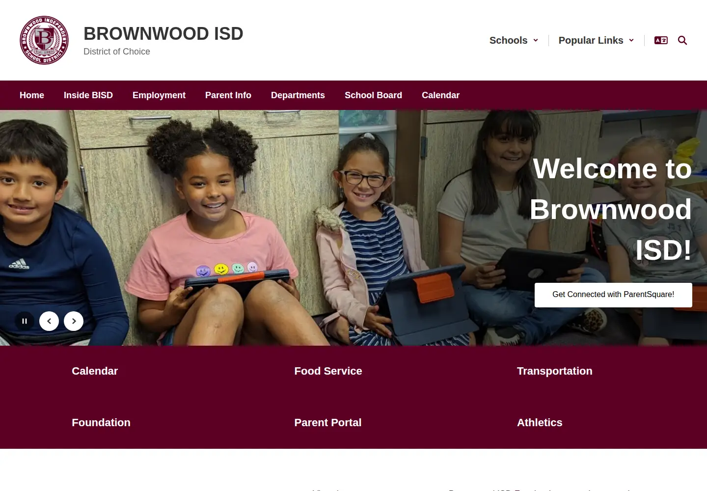 Captured homepage of brownwoodisd.org in the current scan