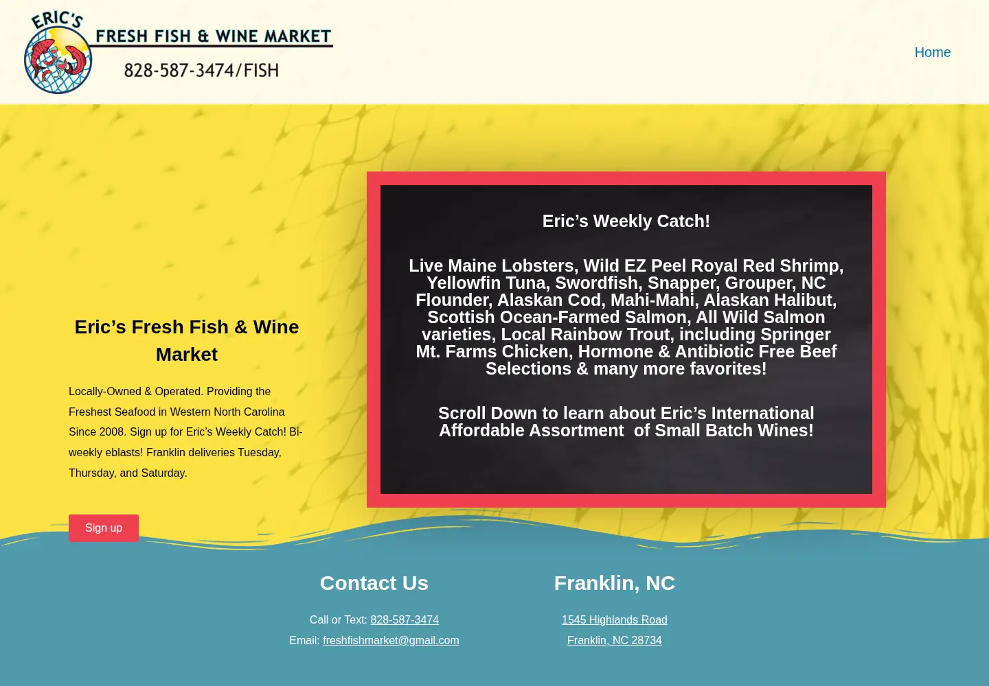 Captured homepage of ericsfreshfishmarket.com in the current scan