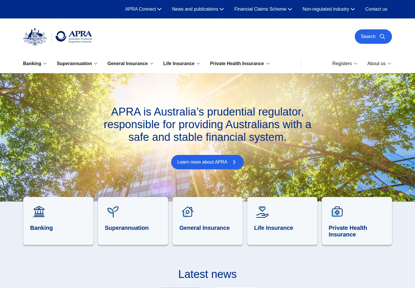 Screenshot of apra.gov.au