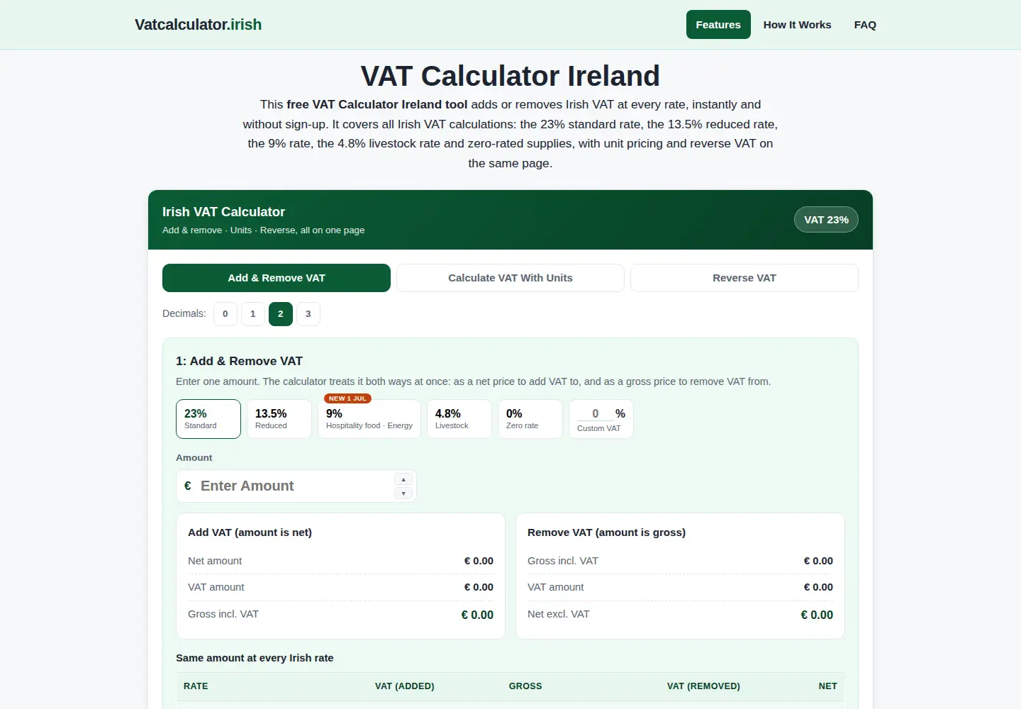 Captured homepage of vatcalculator.irish in the current scan