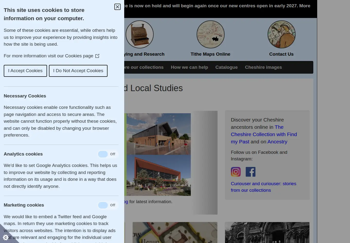 Screenshot of cheshirearchives.org.uk