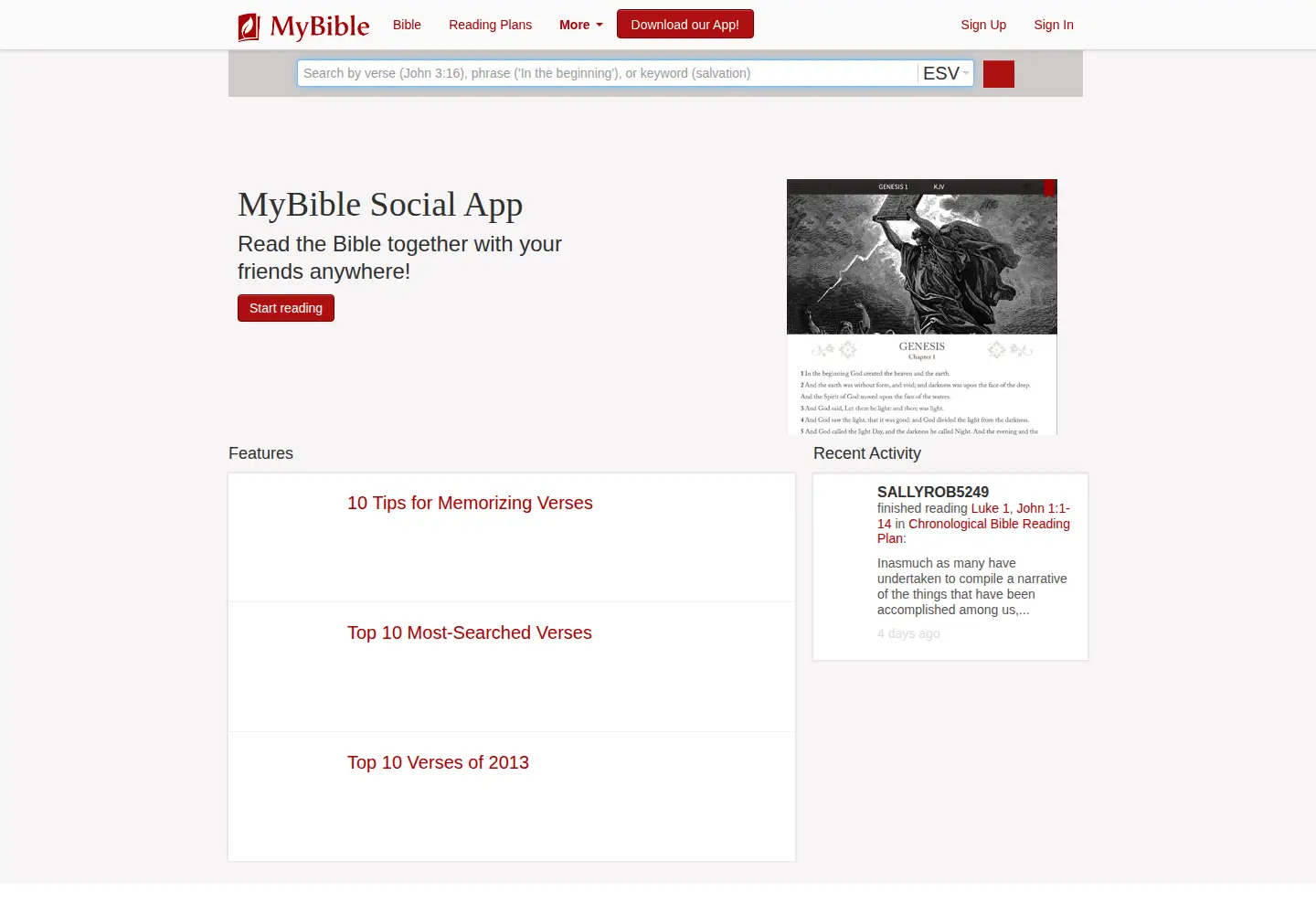 Captured homepage of mybible.com in the current scan