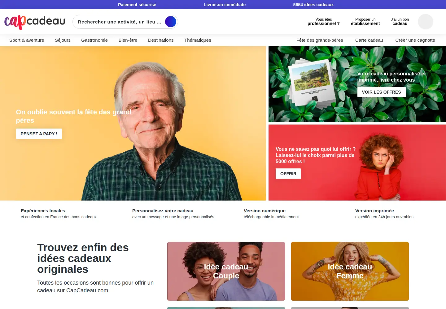 Captured homepage of capcadeau.com in the current scan