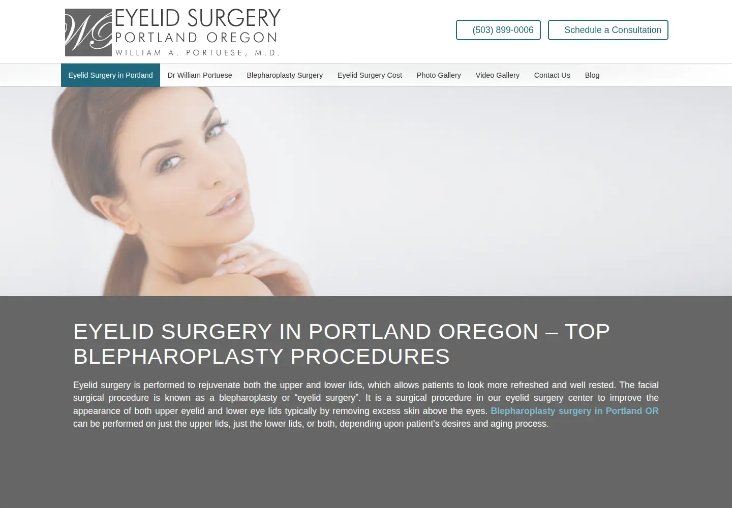 Captured homepage of eyelidsurgery-portland.com in the current scan