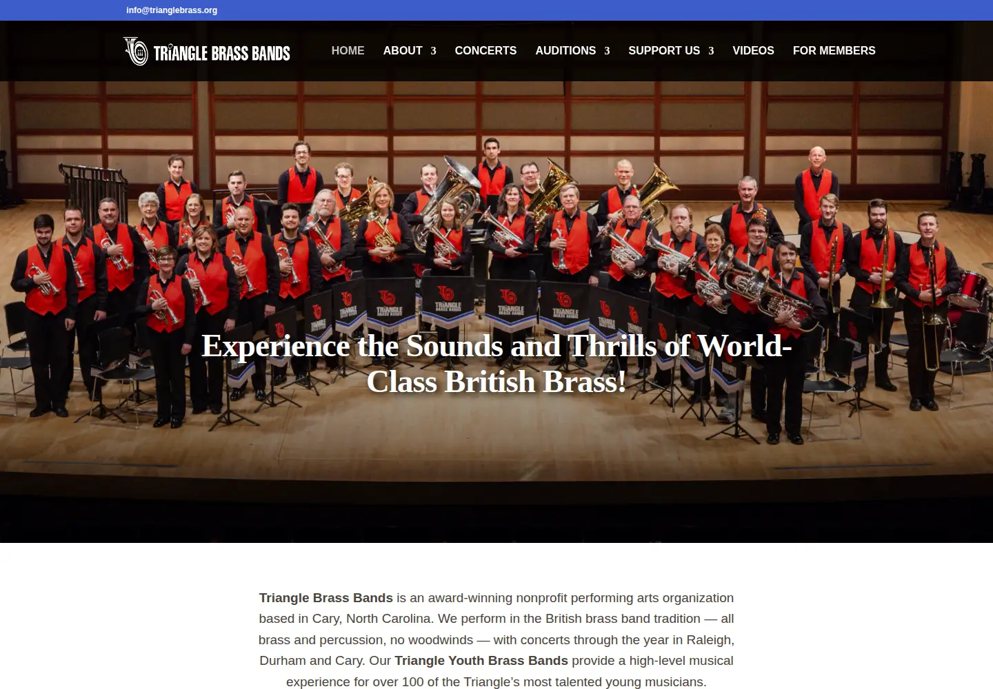 Captured homepage of trianglebrass.org in the current scan