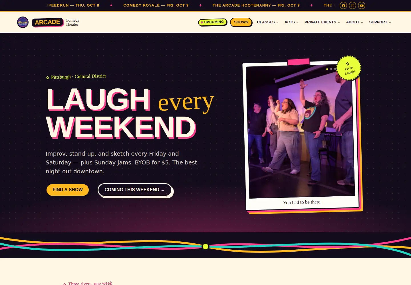 Screenshot of arcadecomedytheater.com