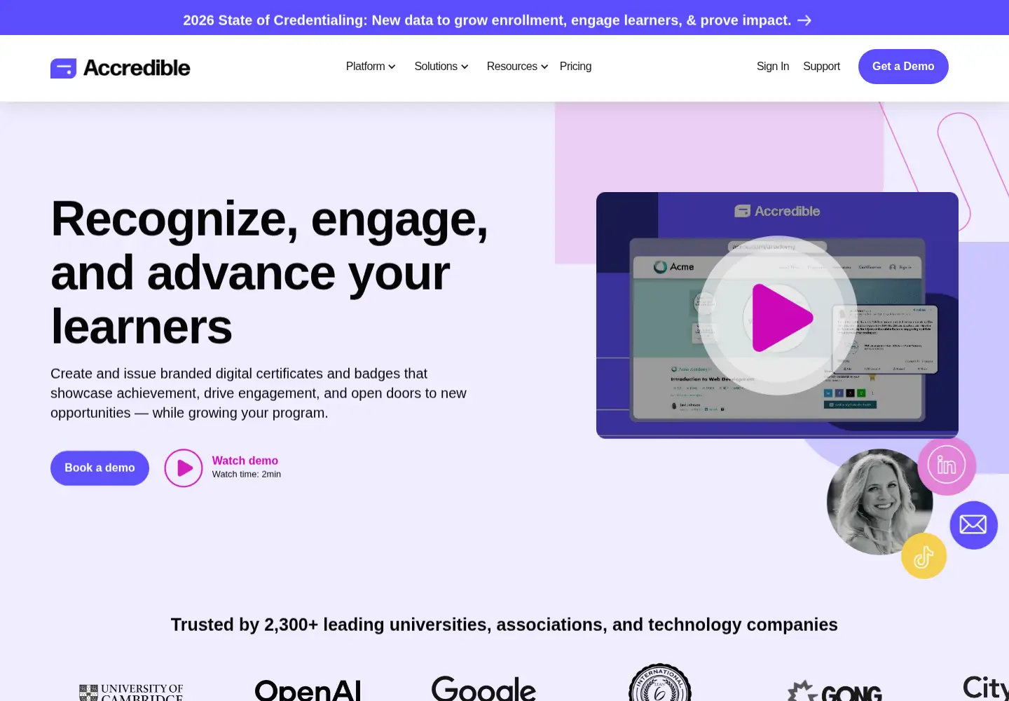 Screenshot of accredible.com