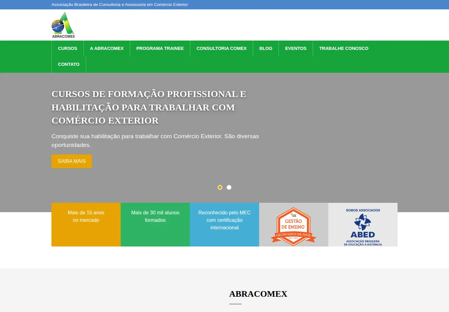 Captured homepage of abracomex.org in the current scan