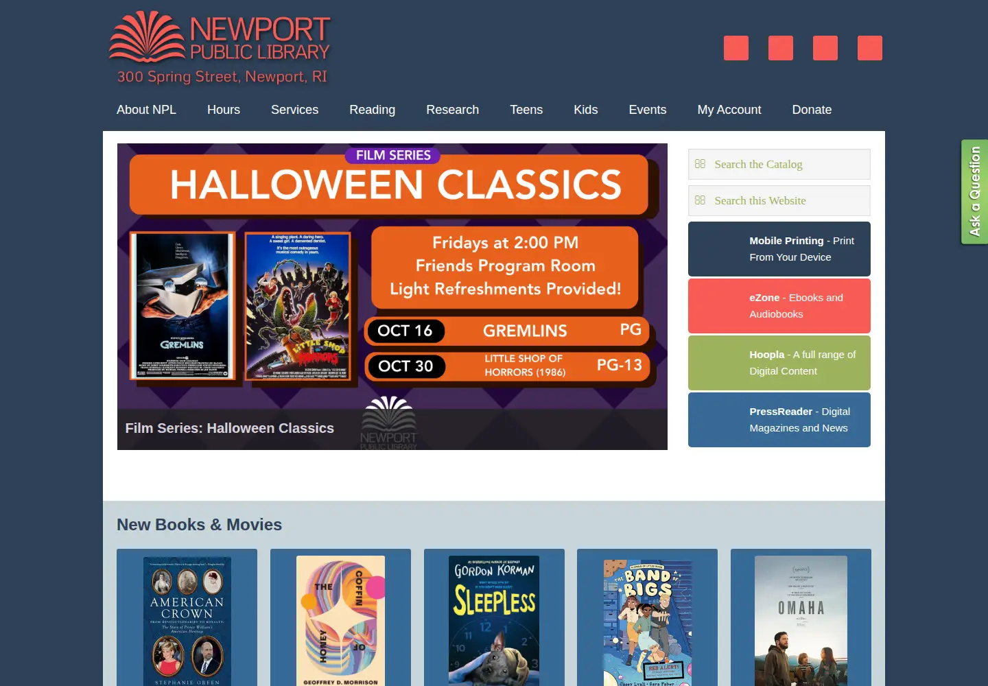 Screenshot of newportlibraryri.org