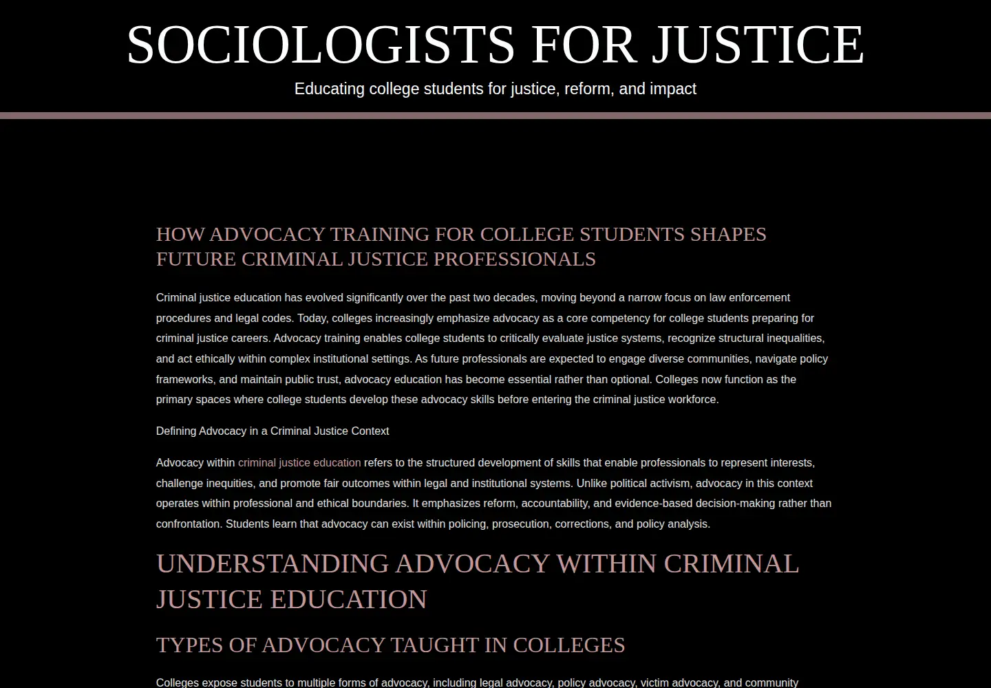 Captured homepage of sociologistsforjustice.org in the current scan