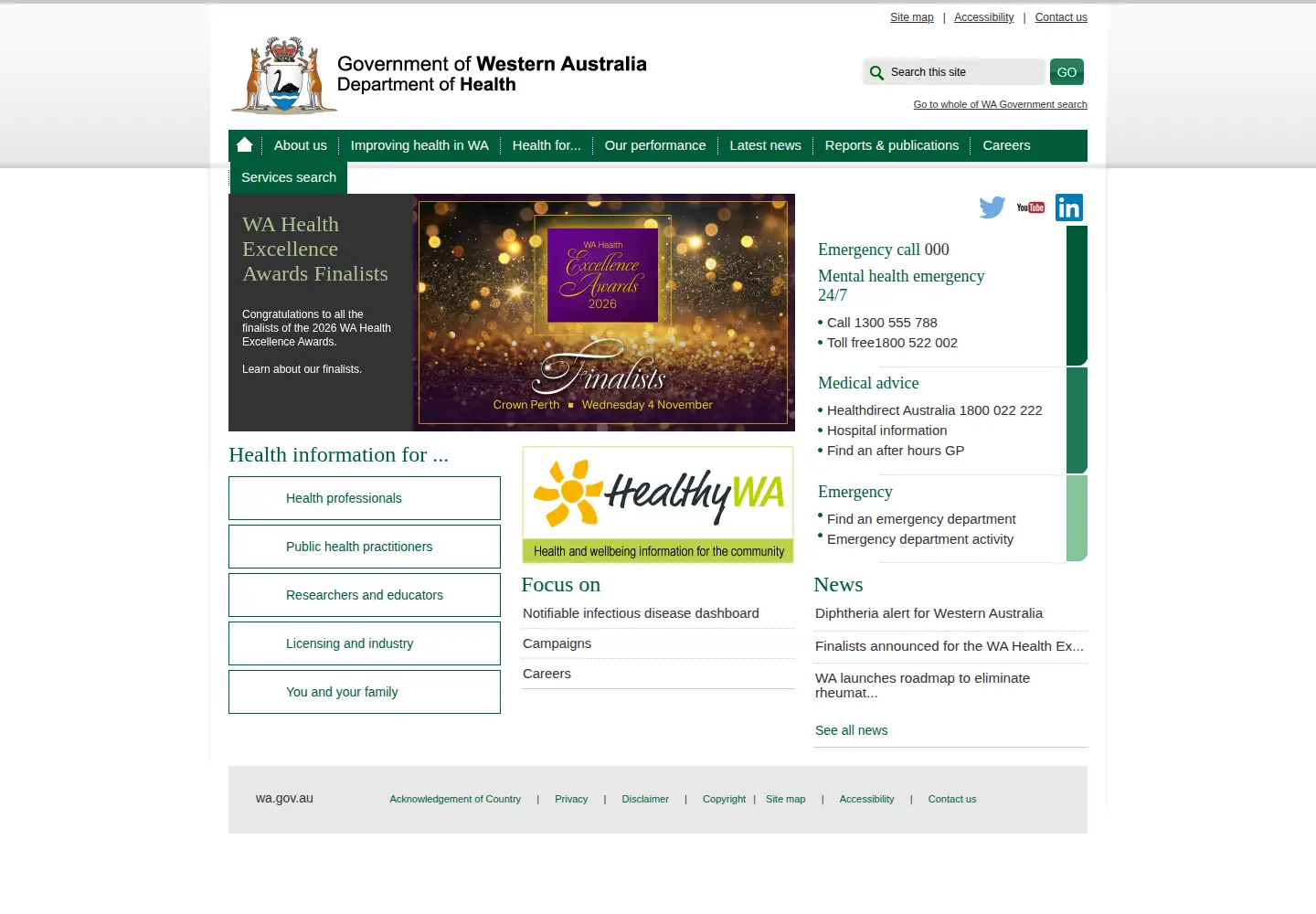 Screenshot of health.wa.gov.au