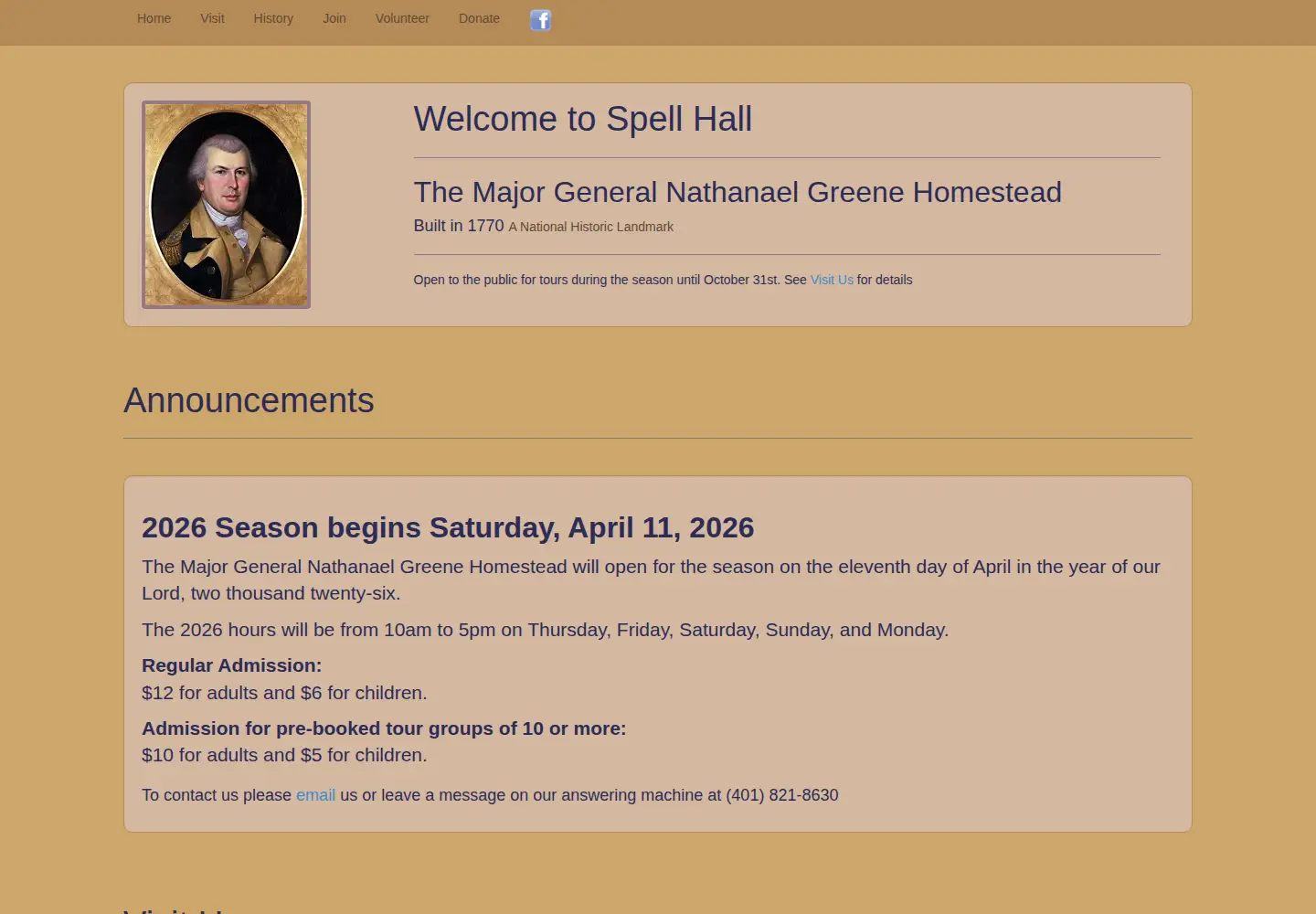 Captured homepage of nathanaelgreenehomestead.org in the current scan