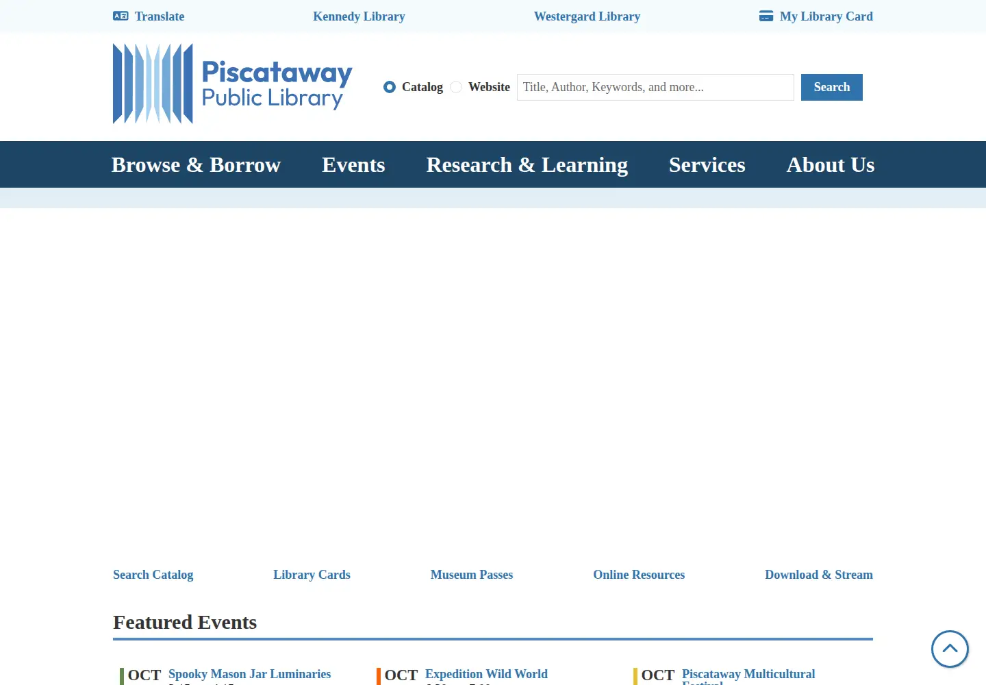 Captured homepage of piscatawaylibrary.org in the current scan