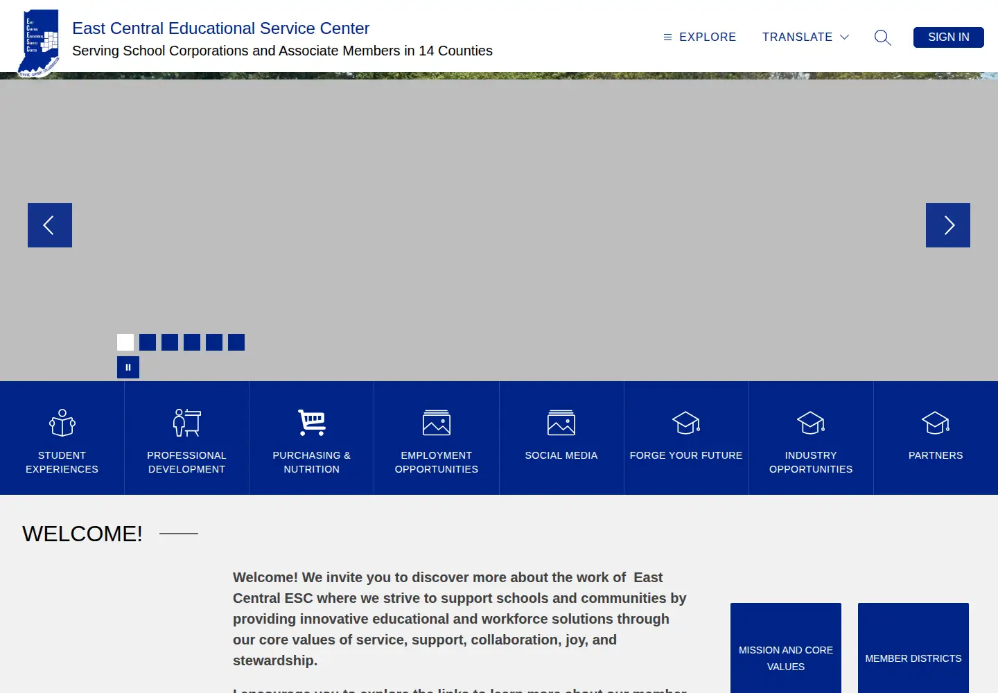 Captured homepage of ecesc.k12.in.us in the current scan