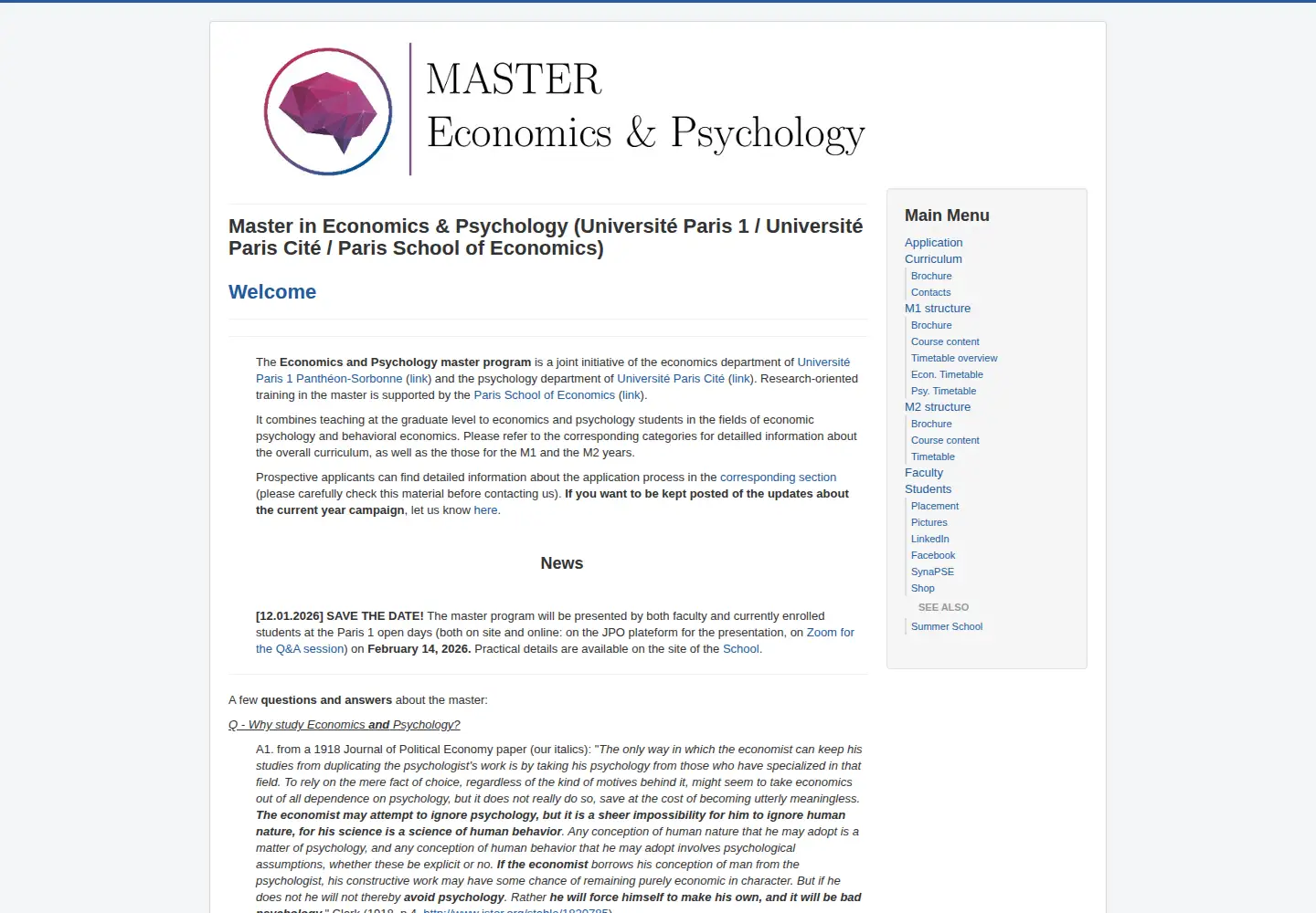 Captured homepage of economics-and-psychology.org in the current scan