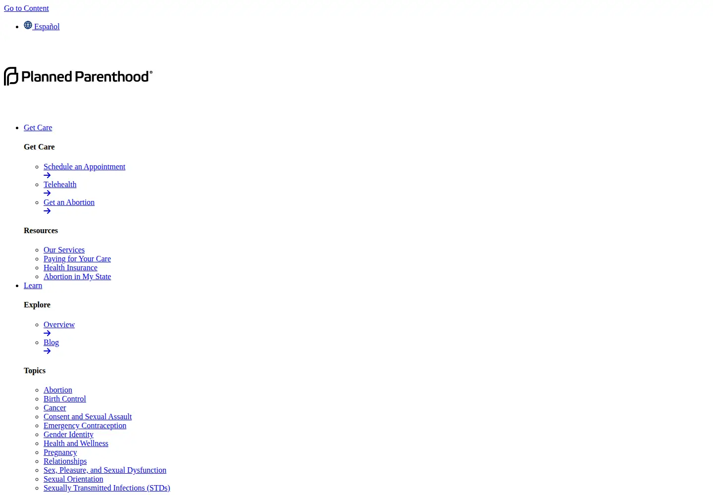Screenshot of plannedparenthood.org
