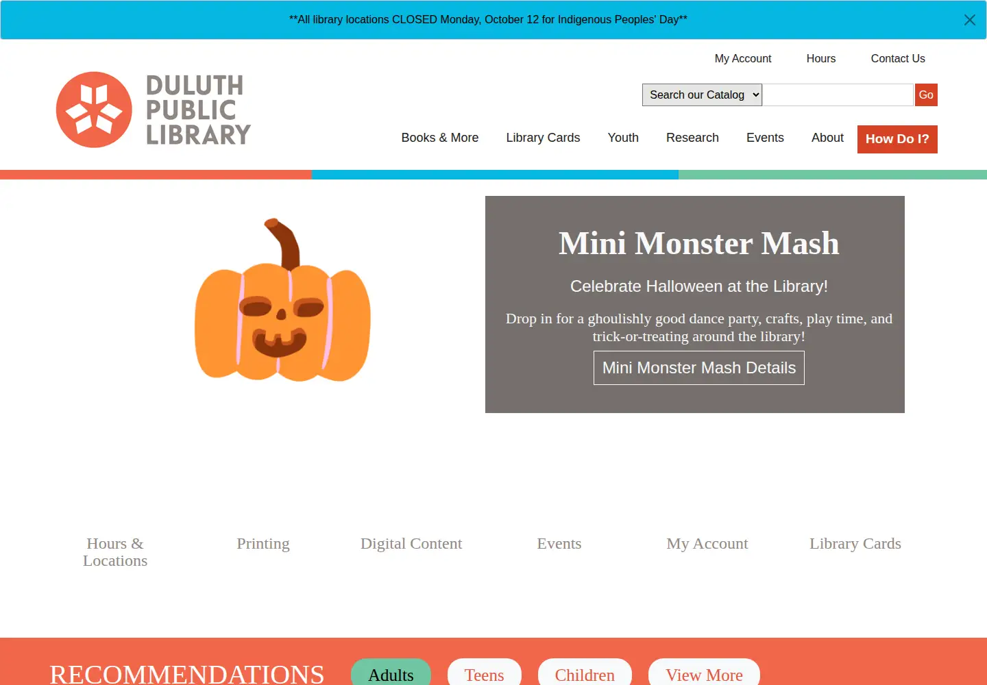 Screenshot of duluthlibrary.org