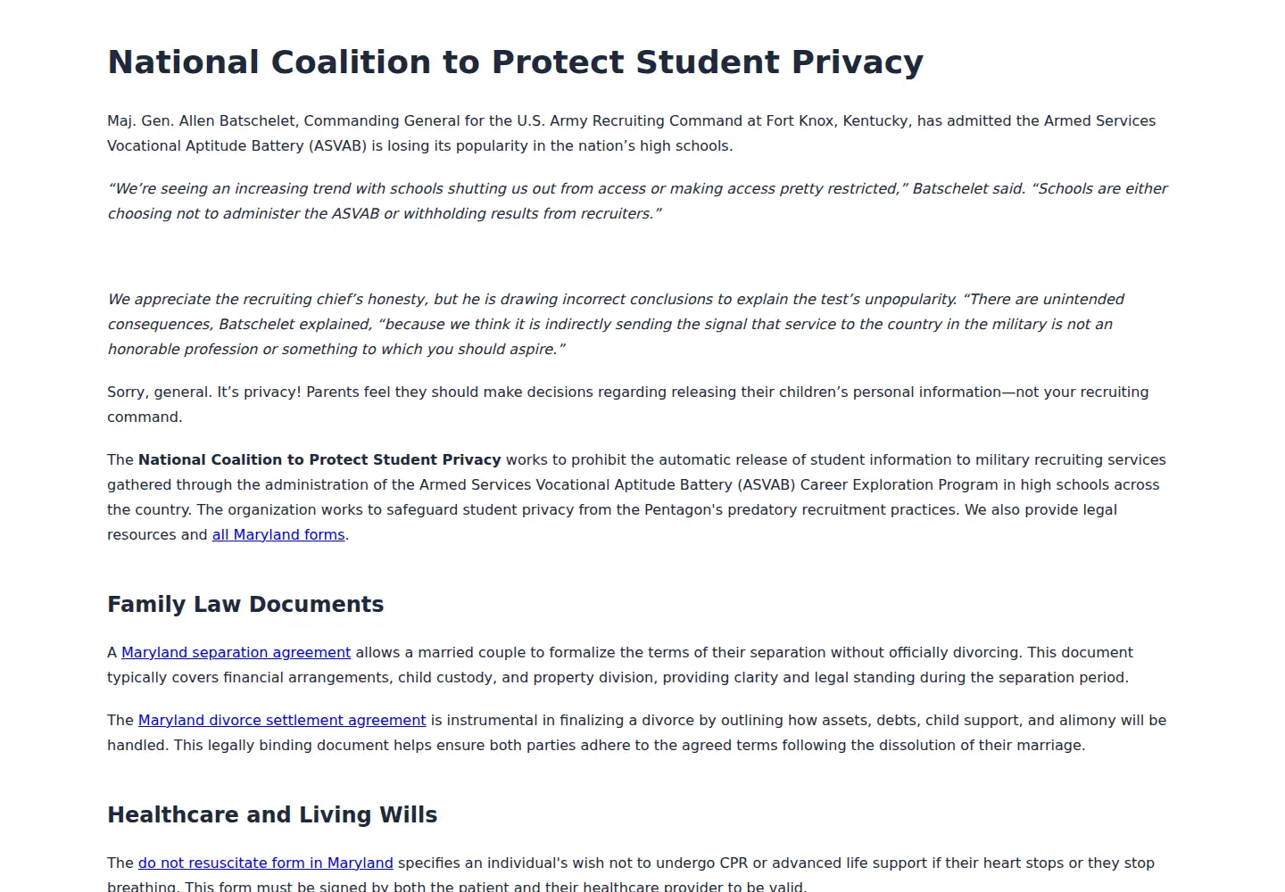Captured homepage of studentprivacy.org in the current scan