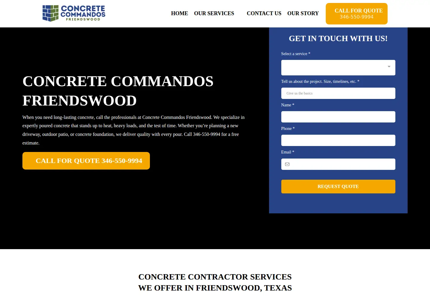 Captured homepage of friendswoodconcrete.com in the current scan
