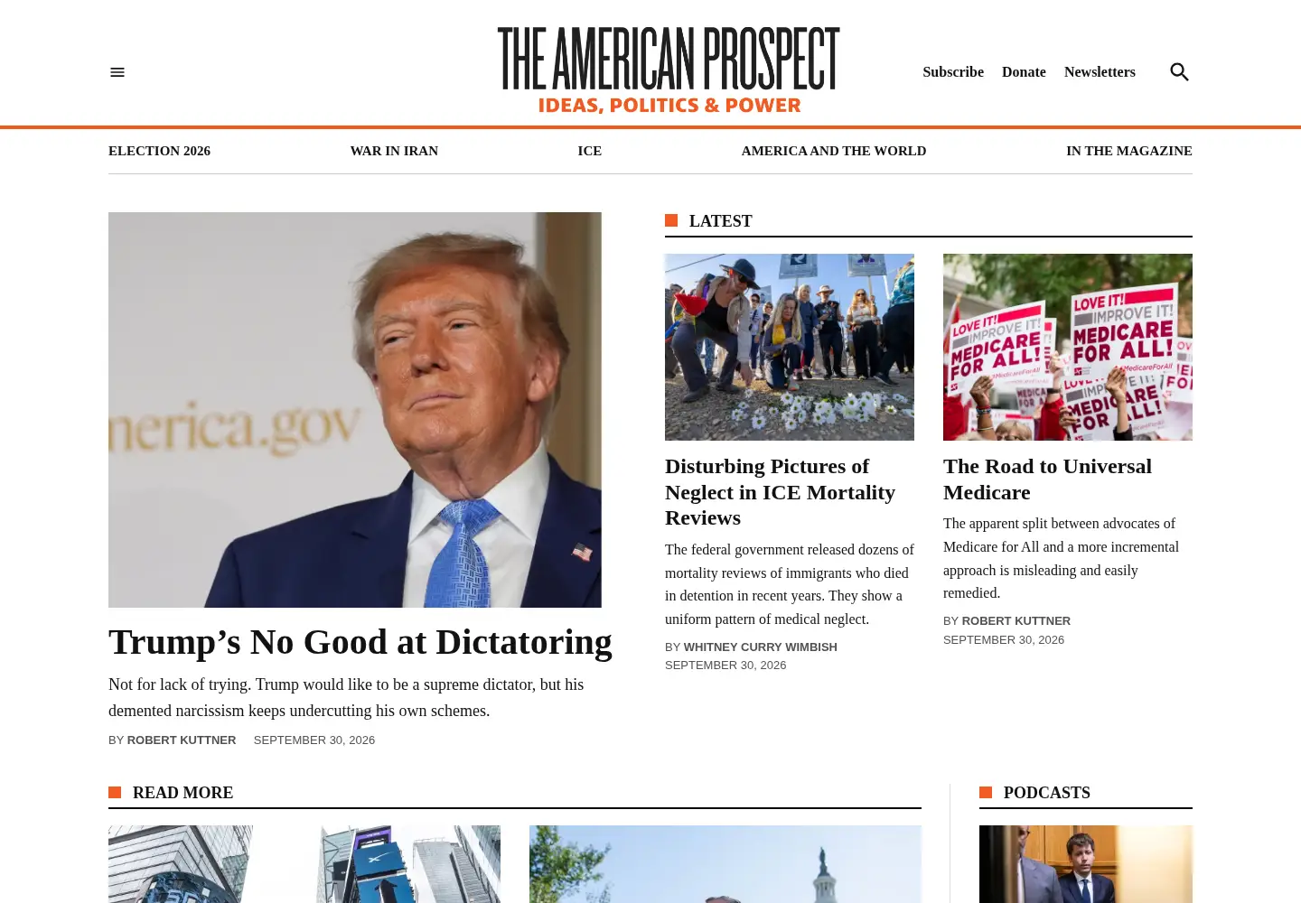 Screenshot of prospect.org