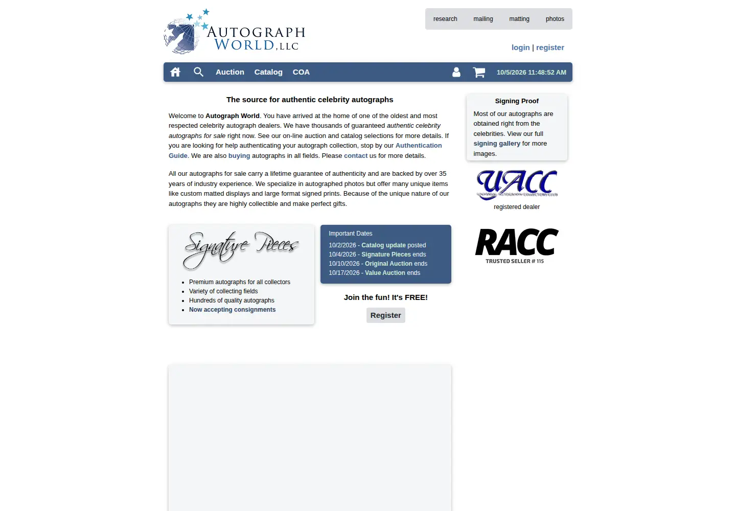 Screenshot of autographworld.com